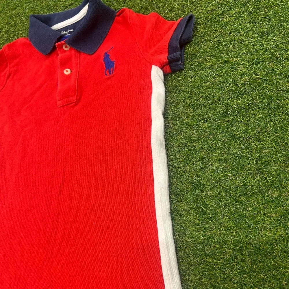 Polo Ralph Lauren Baby Boy Red Navy Blue Polo Romper One Piece 24M Sporty Snap